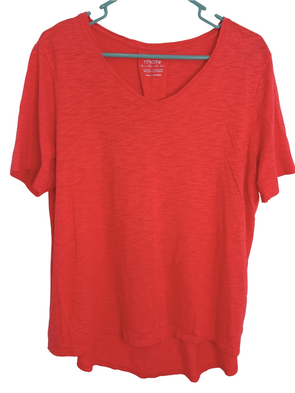 3/$20 Chico's Ultimate Tee Red V-Neck Short Sleeve Shirt Size Large